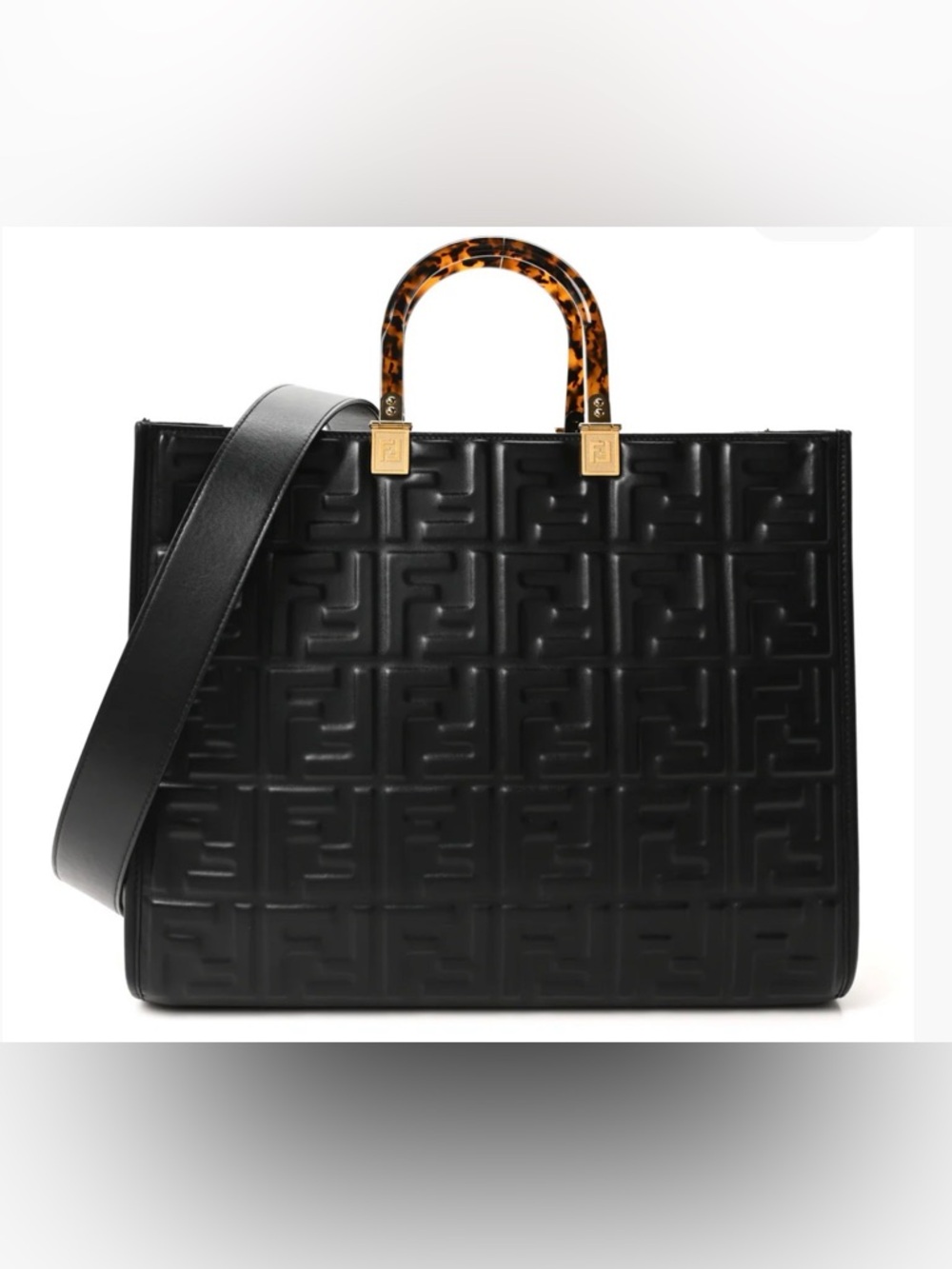 Fendi Vitello Plexiglass FF Embossed Medium Fendi Sunshine Shopper Tote Black